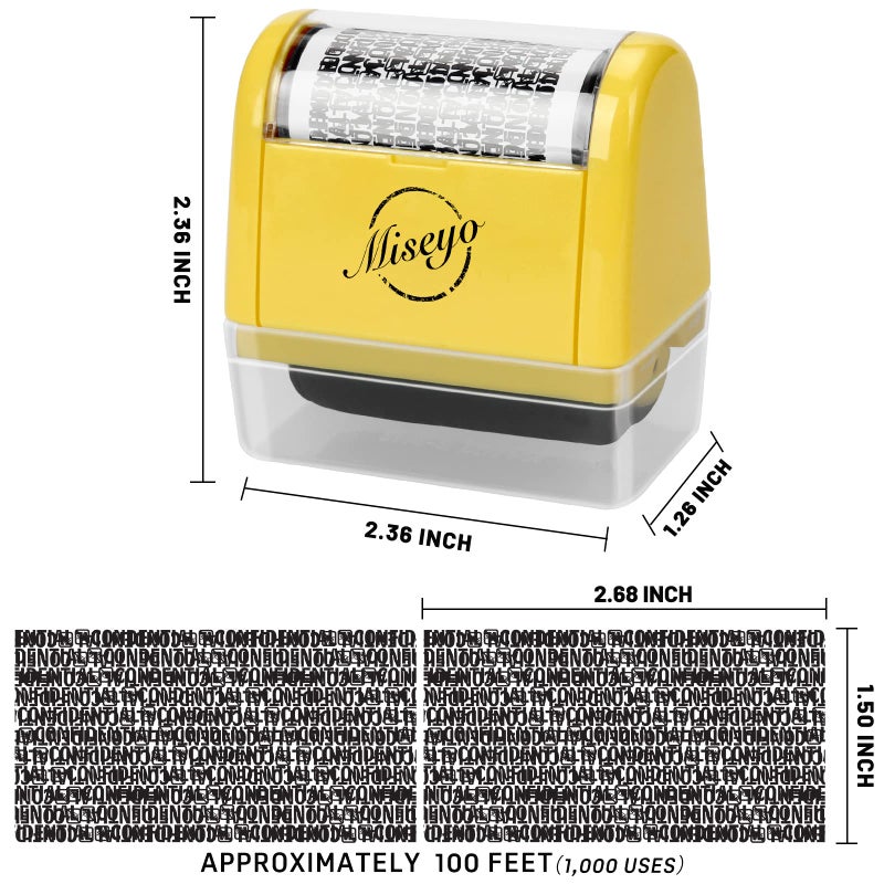 Miseyo Wide Identity Theft Protection Roller Stamp Set - Yellow (3 Refill Ink Included) - Image 2